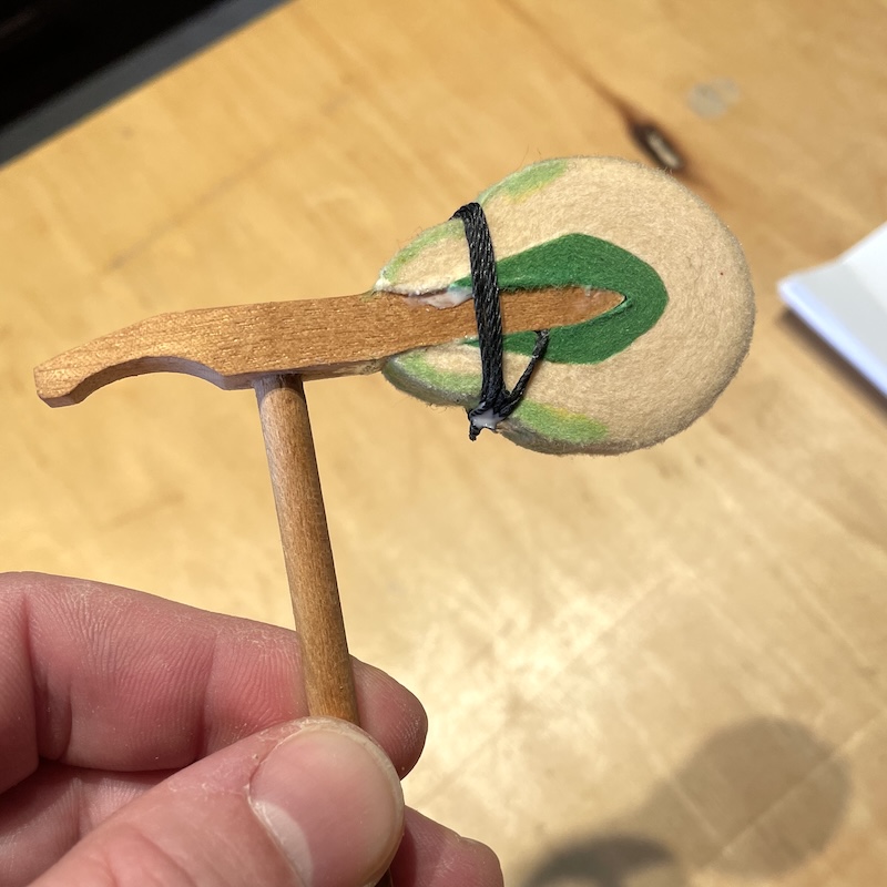 A emergency repair for a piano hammer whose felt has come off